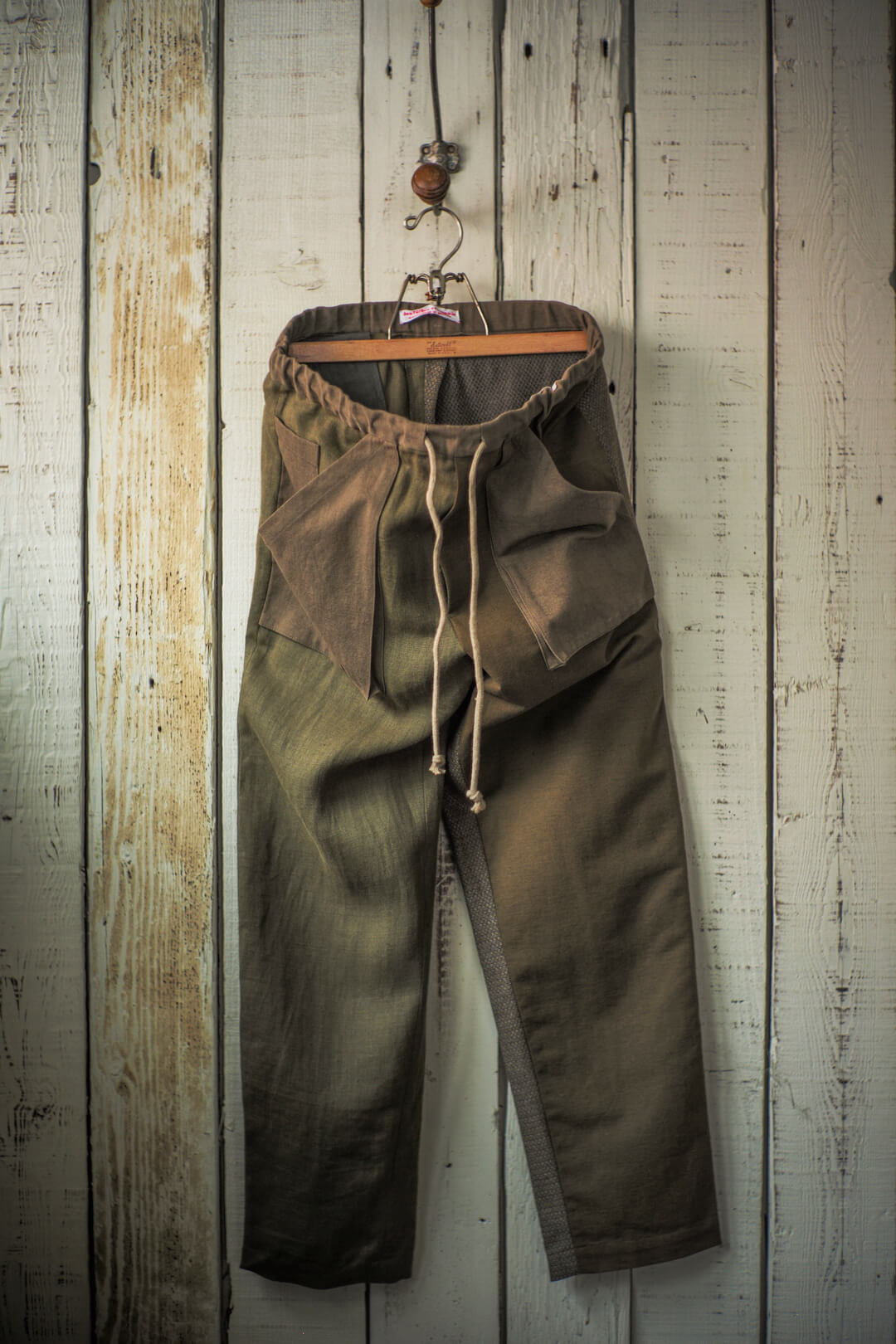 MIXED MATERIAL DRAWSTRING TROUSERS