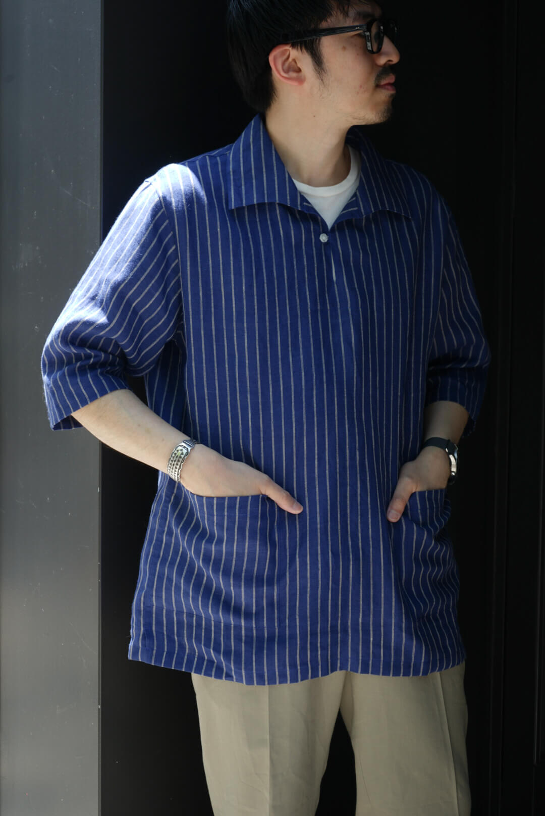 HALF SLEEVE SMOCK - NAVY STRIPE