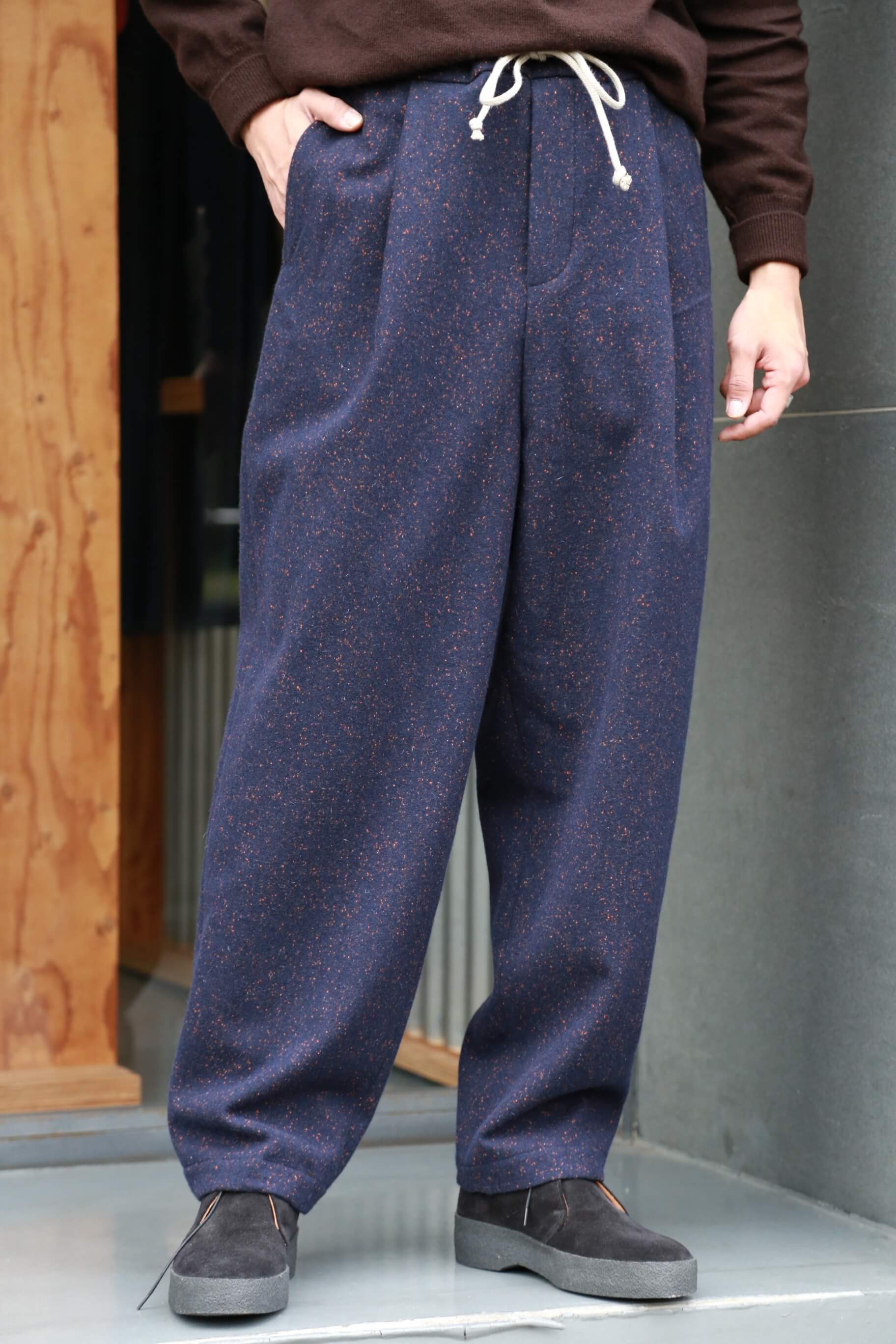 DOTTED WOOL DRAWSTRING TROUSERS