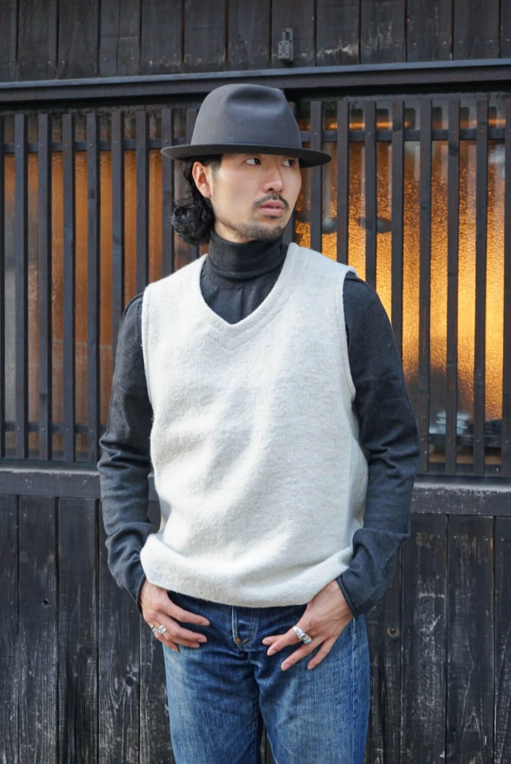 FRENCH VEST WOOL/LINEN（BLACK）