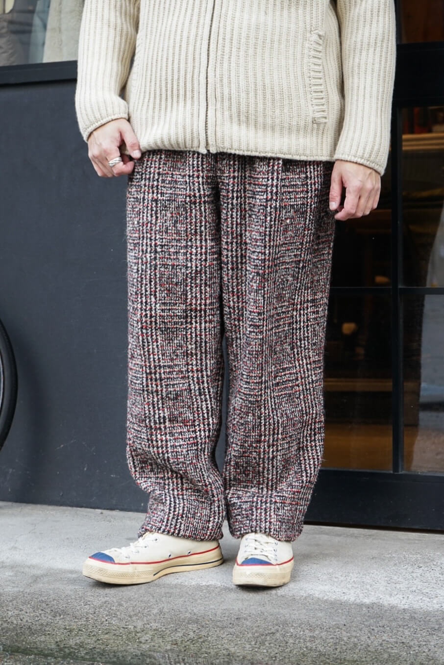 BLACK RED GREY WOOL 2TUCK DRAWSTRING TROUSER