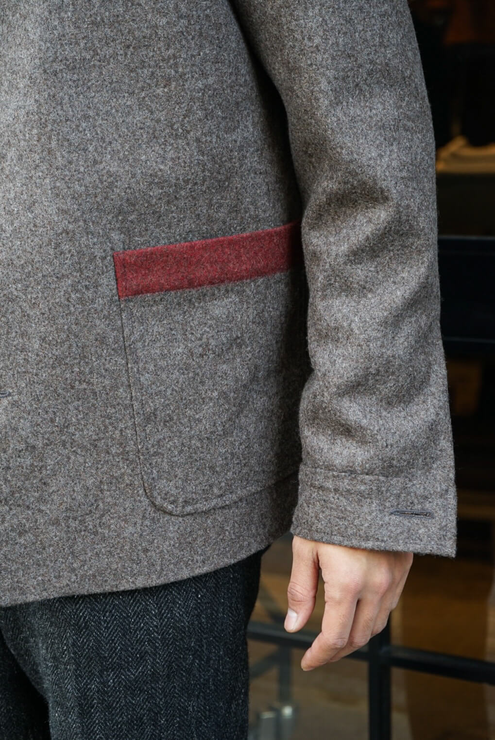 GREY WOOL EDGE DETAIL JACKET