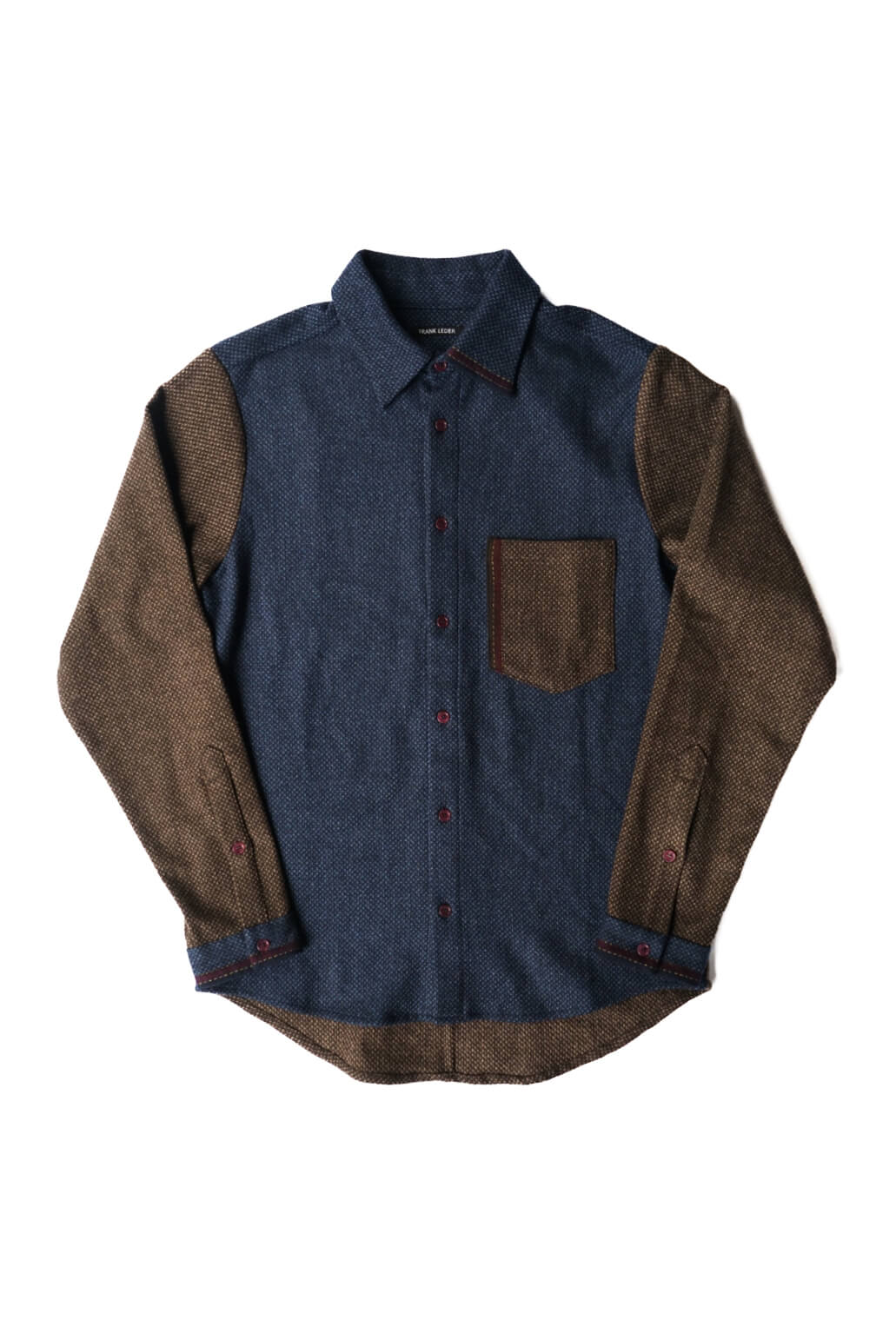 EDGE DETAIL PLAIN SHIRT WOOL（BLUE/BROWN）