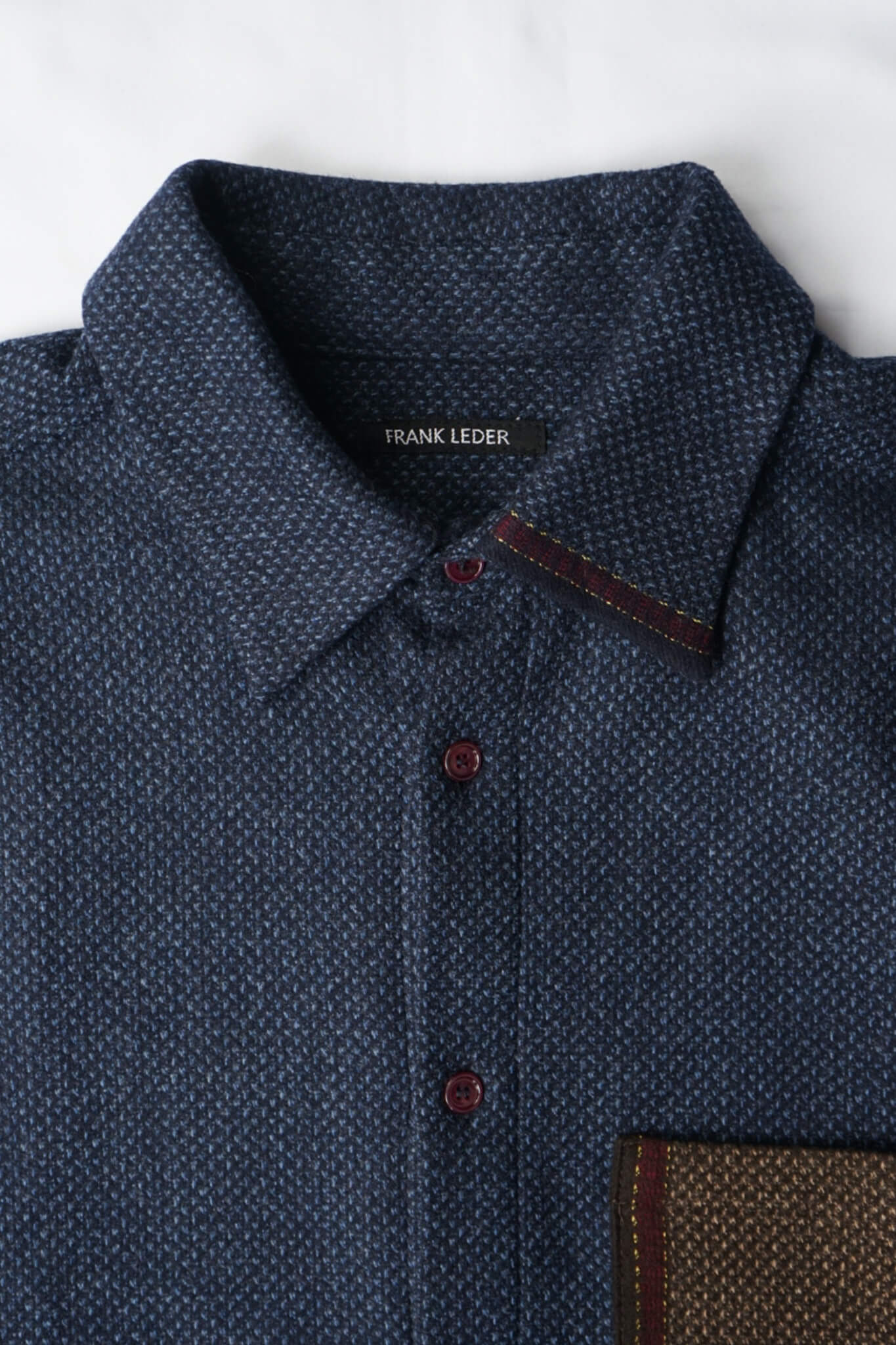 EDGE DETAIL PLAIN SHIRT WOOL（BLUE/BROWN）