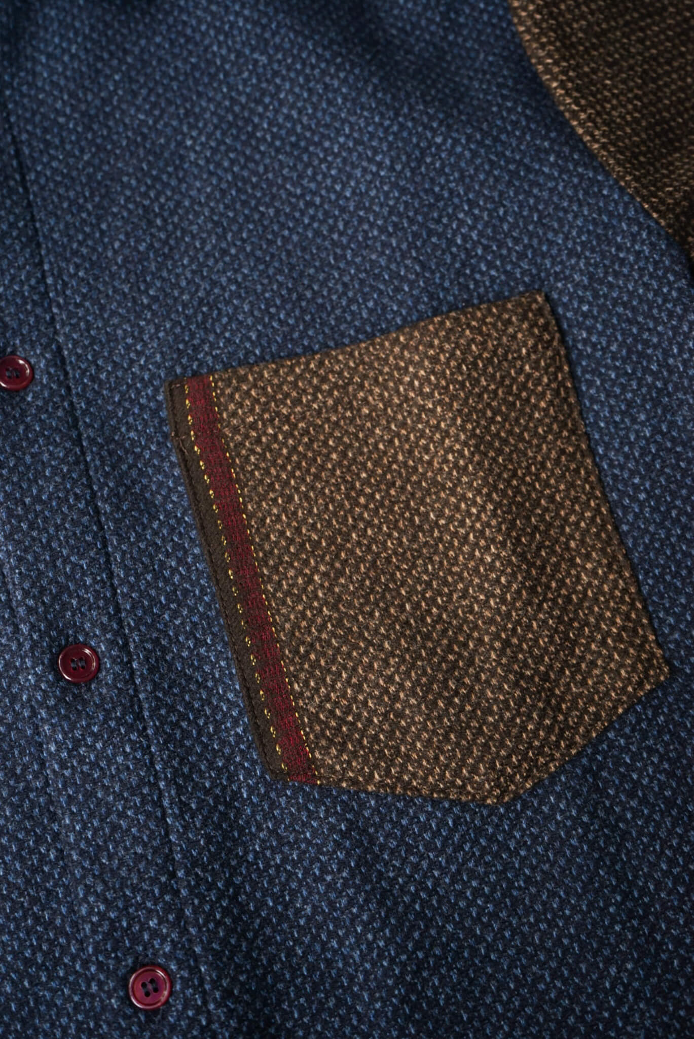 EDGE DETAIL PLAIN SHIRT WOOL（BLUE/BROWN）