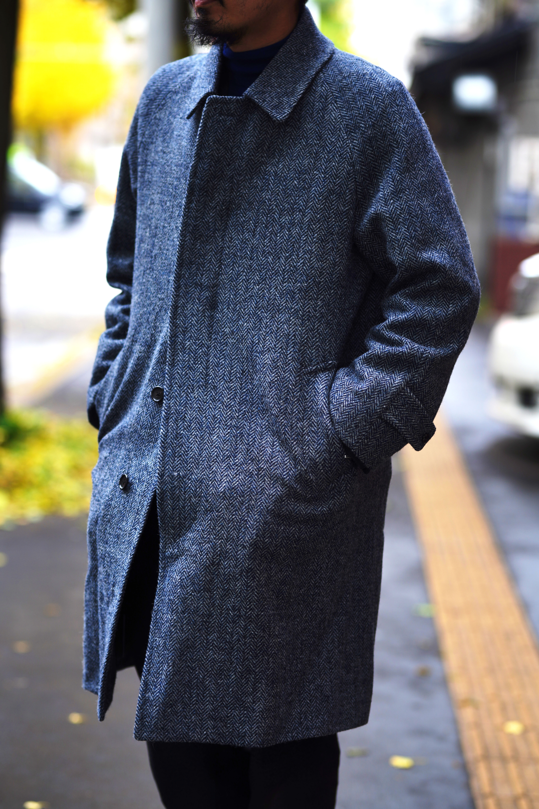 Tailored Balmacaan Coat(Hand Woven Tweed)